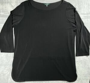 LRL Ralph Lauren Womens 2X Black Stretch Tunic Goth Rounded Hem Top Career Basic
